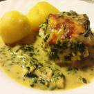 Fantastiskt god fiskrätt med sej, spenat och halloumiost